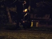 Whore deal with a big fat dick in the public park, leashed