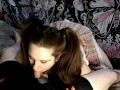 Chubby Schoolgirl With Pigtails Gives Deepthroat Blowjob, Swallows And Keeps Sucking