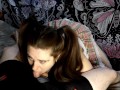 Chubby Schoolgirl With Pigtails Gives Deepthroat Blowjob, Swallows And Keeps Sucking