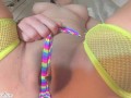 Petite Brunette with cute Panties Stimulates Herself for a Juicy Squirt