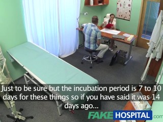 FakeHospital Patient gives his hot brunette nurse a cream pie