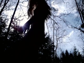 Double penetration solo masturbation in forest