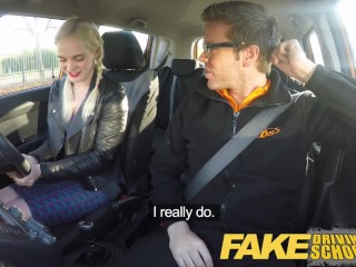 Fake Driving School student with big tits and hairy pussy has creampie