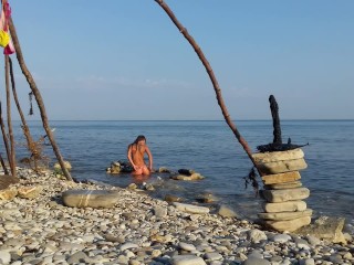 Cosplay Moana XXX - Nude Girl Outdoors Masturbation and Fuck Dildo