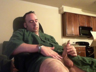 Large Iron Cast Cock Gets Attention From Cassese Tim in Green Robe