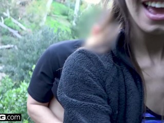 Charity Crawford gets her petite pussy stretched outdoors