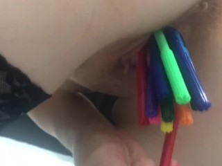 How Many Pens Can I Fit Inside my Tight Little Pussy?