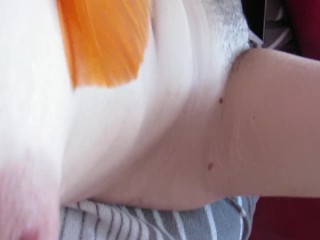 Hairy big clit pussy feather teasing