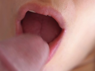 Her Sensual Lips & Tongue Make Him Cum In Mouth, Super Closeup 4K