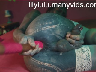 Heavily tattooed transgender gape and stretch her prolapse asshole