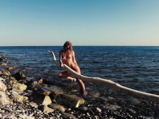 Outdoor sex. Hot russian slut nudist girl have fun on the wild beaches