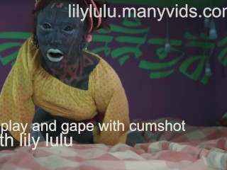 Tranny anal play and gape with cumshot in her own face