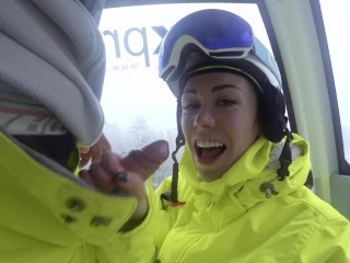 4K Public cumshot on mouth in ski lift Part 2