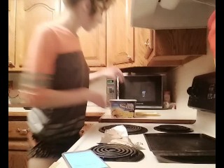 Sexy hard nipple teen milf eating ice cream from carton flashes perky small