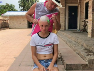 Bald head shaving and double penetration in all holes