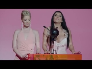 Romi Rain and Charlotte Stokely presenting at the PornHub Awards