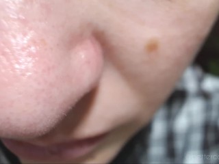 Angies full extreme close-up nose exploration: all angles, pinching...