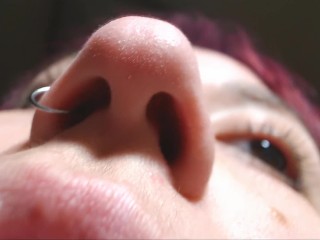 Angies full extreme close-up nose exploration: all angles, pinching...