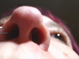 Angies full extreme close-up nose exploration: all angles, pinching...