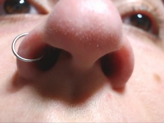 Angies full extreme close-up nose exploration: all angles, pinching...