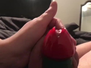 2 weeks in chastity has his balls so blue and swollen, he Begs to cum