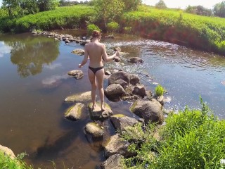 Real Outdoor Sex on the River Bank after Swimming - POV by MihaNika69