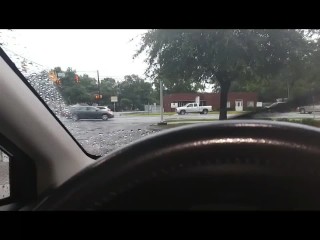 Public Outdoor Ebony Pussy Play in Car at Gas Station Cami Creams