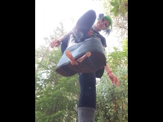 Goth Cyberpunk Giantess Crushes you in the forest at a music festival,