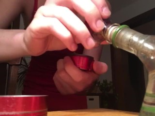 Smoke sesh and strip tease by BAREL LEGAL teen in red body con dress