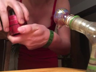 Smoke sesh and strip tease by BAREL LEGAL teen in red body con dress