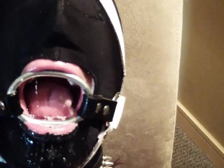 The dildo in ring gagged slut's throat silences her whipping - INTRO