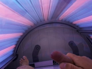 Solo male, cock play, cum in tanning salon