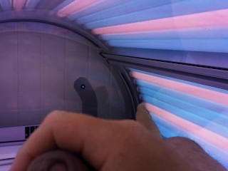 Solo male, cock play, cum in tanning salon