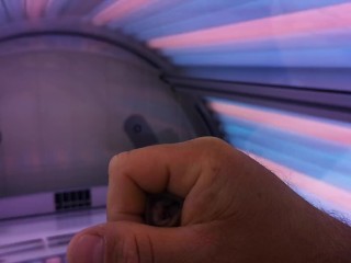 Solo male, cock play, cum in tanning salon
