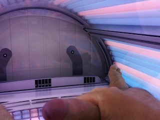 Solo male, cock play, cum in tanning salon