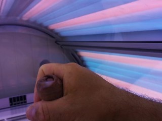 Solo male, cock play, cum in tanning salon