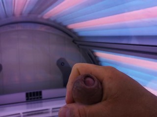 Solo male, cock play, cum in tanning salon