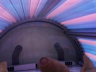 Solo male, cock play, cum in tanning salon