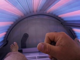 Solo male, cock play, cum in tanning salon