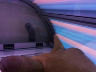 Solo male, cock play, cum in tanning salon