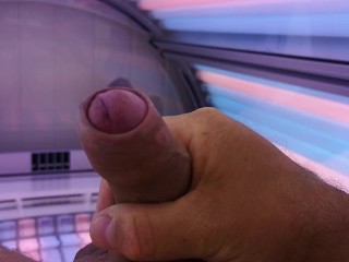 Solo male, cock play, cum in tanning salon