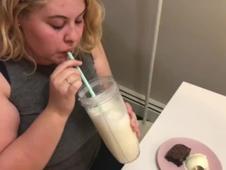 CHUBBY BBW TEEN GULPS DOWN ENTIRE WEIGHT GAIN SHAKE AND DESSERT