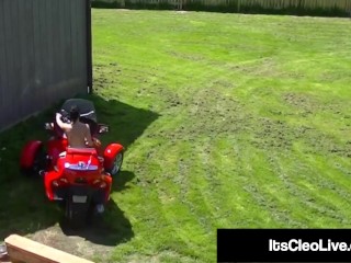 Wild Webcammer Its Cleo Mounts A Tractor & A Dildo!