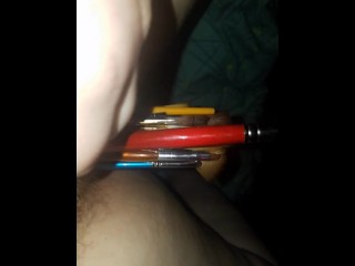 Pussy stuffed with paintbrushes