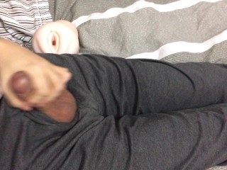 daddy strokes huge cock in bed Extremely loud moaning dirty talk for baby