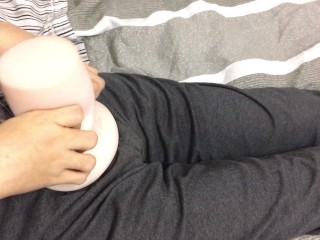 daddy strokes huge cock in bed Extremely loud moaning dirty talk for baby