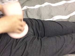 daddy strokes huge cock in bed Extremely loud moaning dirty talk for baby