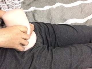 daddy strokes huge cock in bed Extremely loud moaning dirty talk for baby