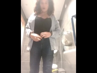 mature transvestite in the ladeis toilet taking a Pee