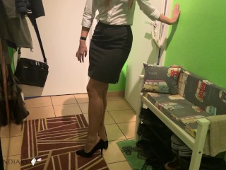 WIFE IN BUSINESS LOOK KEPT AWAY FROM WORK FUCKED WITH CUM IN TIGHTS